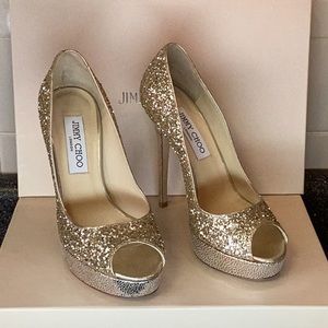 Jimmy Choo gold glitter pump